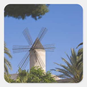 Windmühle, Palma, Mallorca, Spanien Quadratischer Aufkleber
