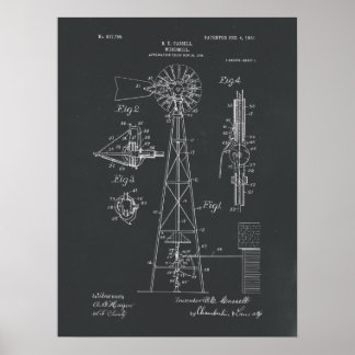Windmühle Patent Print auf Chalkboard Poster