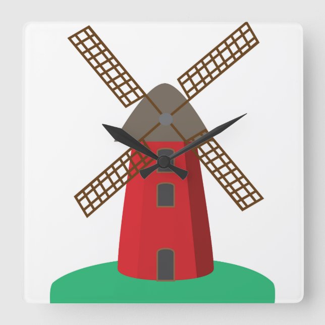Windmühle Quadratische Wanduhr (Vorderseite)
