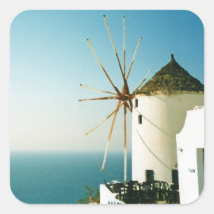 Windmühle Santorini, Griechenland Quadratischer Aufkleber