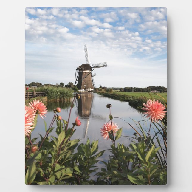 Windmühle und Blume in Holland Fotoplatte (Vorderseite)
