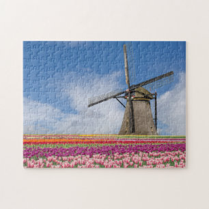 Windmühle und farbenfrohe Tulips Amsterdam Niederl Puzzle