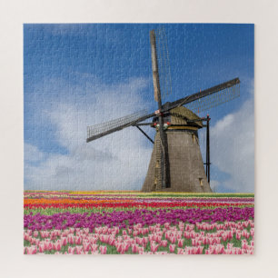 Windmühle und farbenfrohe Tulips Amsterdam Niederl Puzzle