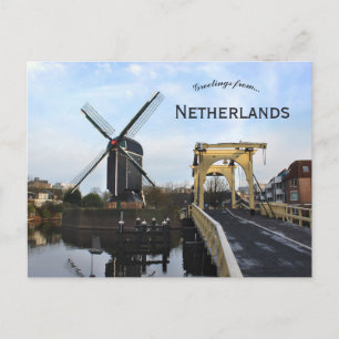 Windmühle und Leiden Windmill Bridge Niederlande Postkarte