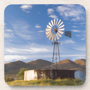 Windmühle und Staudamm in der Karoo bei Sonnenaufg Untersetzer
