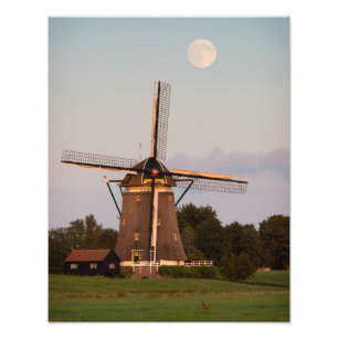 Windmühle unter einem Vollmond-Fotoabzug Fotodruck