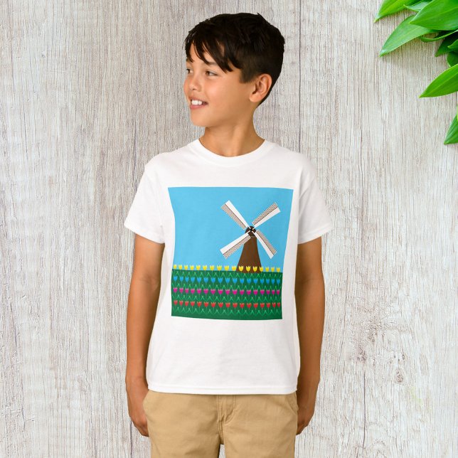 Windmühle unter Tulip-Blume T-Shirt (Von Creator hochgeladen)