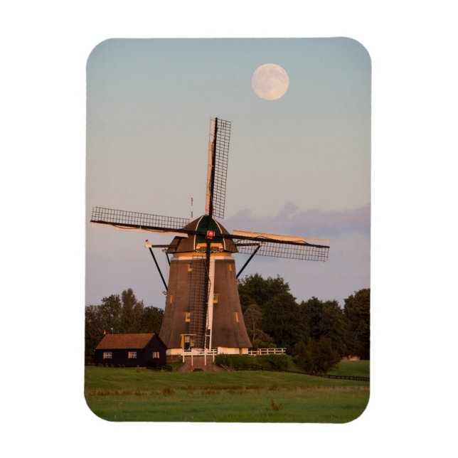 Windmühle unter Vollmond-Foto-Magnet Magnet (Vertikal)