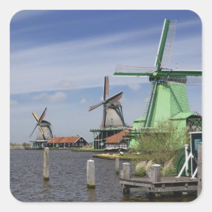 Windmühle, Zaanse Schans, Holland, Niederlande 2 Quadratischer Aufkleber