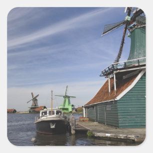 Windmühle, Zaanse Schans, Holland, Niederlande Quadratischer Aufkleber
