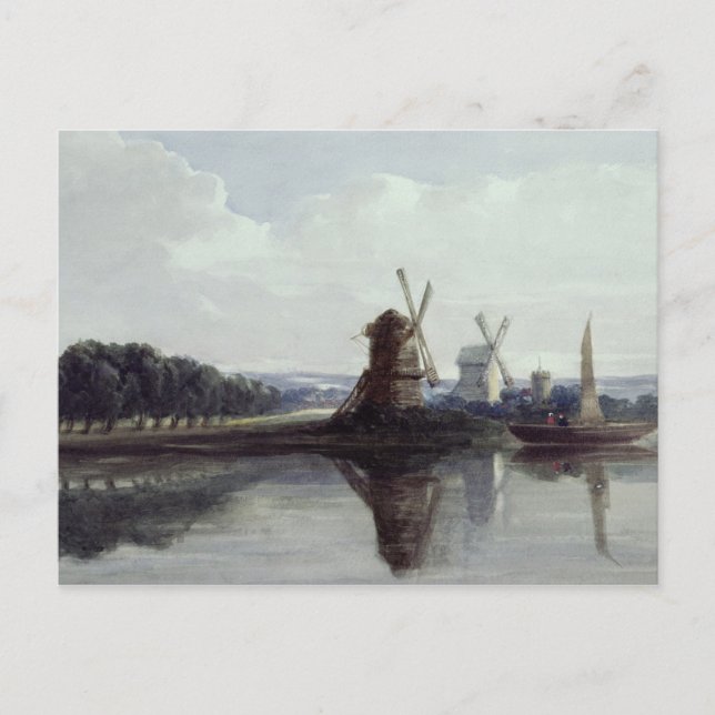Windmühlen am Fluss, 19. Jahrhundert Postkarte (Vorderseite)