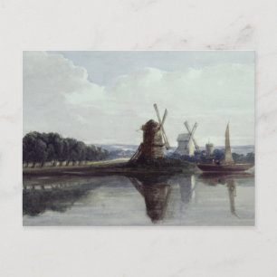Windmühlen am Fluss, 19. Jahrhundert Postkarte