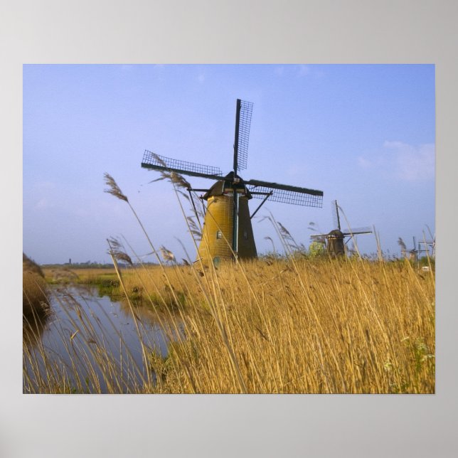 Windmühlen am Kanal in Kinderdijk, 2 Poster (Vorne)
