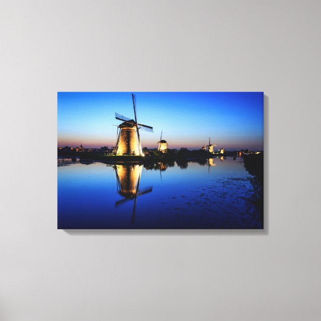 Windmühlen auf Blue Hour-Leinwand drucken Leinwanddruck (Vorderseite)