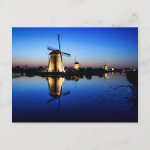 Windmühlen auf der Blue Hour Postkarte
