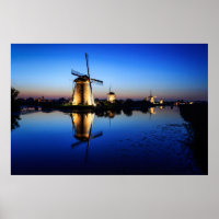 Windmühlen bei Blue Hour Plakatdruck
