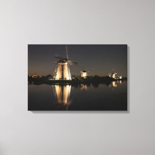 Windmühlen bei Nacht illuminiert Leinwanddruck