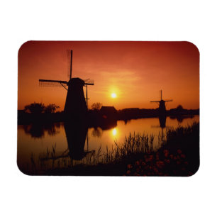 Windmühlen bei Sonnenuntergang, Kinderdijk, Niede Magnet