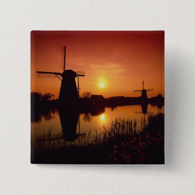 Windmühlen bei Sonnenuntergang, Kinderdijk, Nieder Button (Vorderseite)