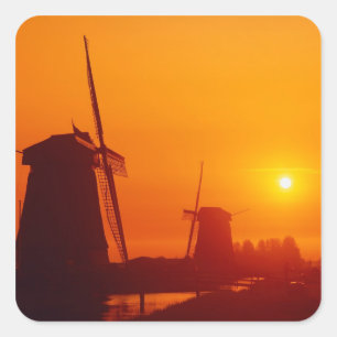 Windmühlen bei Sonnenuntergang, Schermerhorn, Nied Quadratischer Aufkleber
