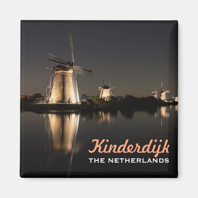 Windmühlen beleuchtet nachts-Kinderdijk-Magnet Magnet (Vorne)