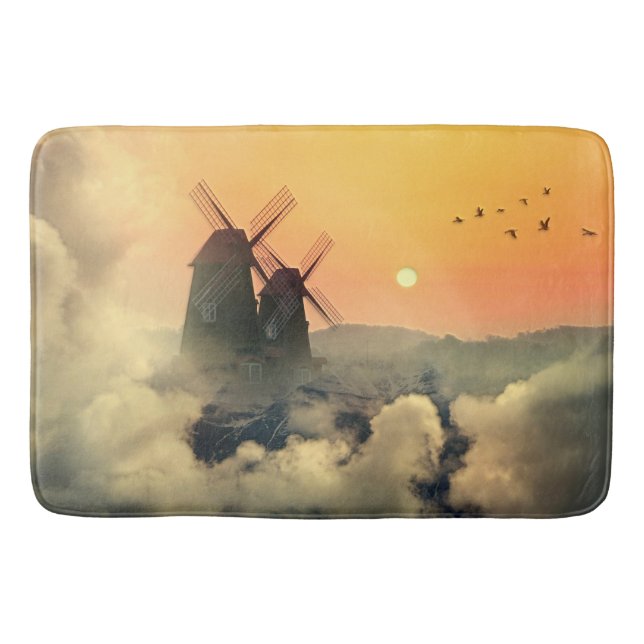 Windmühlen Berge und Wolken Badematte (Vorderseite)