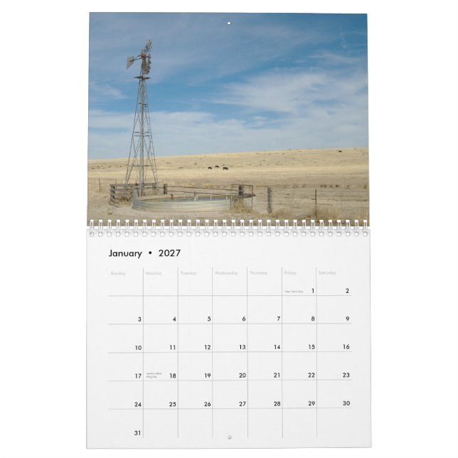 Windmühlen des Westerns Kansas Kalender (Jan 2027)