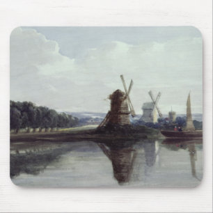 Windmühlen durch einen Fluss, 19. Jahrhundert Mousepad