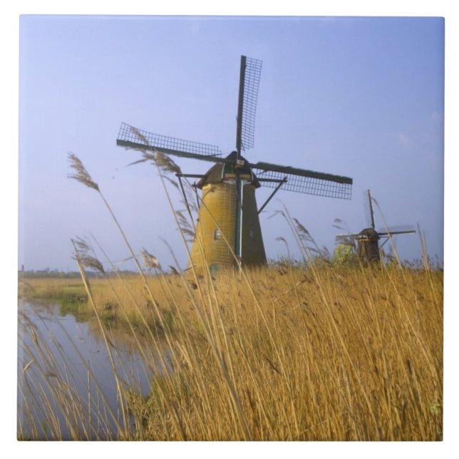 Windmühlen entlang des Kanals in Kinderdijk, 2 Fliese (Vorderseite)