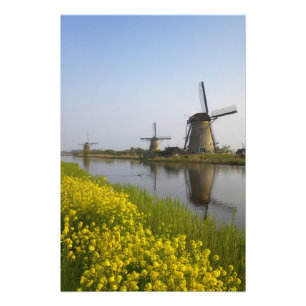Windmühlen entlang des Kanals in Kinderdijk, Fotodruck
