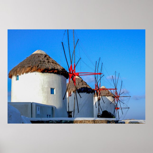 Windmühlen im Ort Mykonos Poster (Vorne)