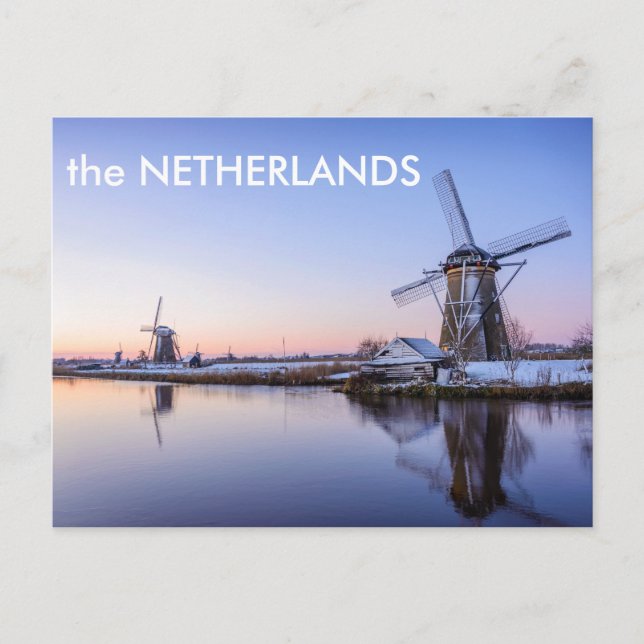 Windmühlen im Winter Text Postkarte (Vorderseite)