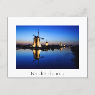 Windmühlen in Blue Hour white Netherlands Postkart Postkarte