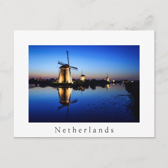 Windmühlen in Blue Hour white Netherlands Postkart Postkarte (Vorderseite)