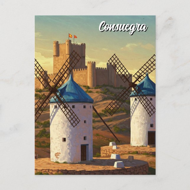 Windmühlen in Consuegra Spanien Reisen Postkarte (Vorderseite)