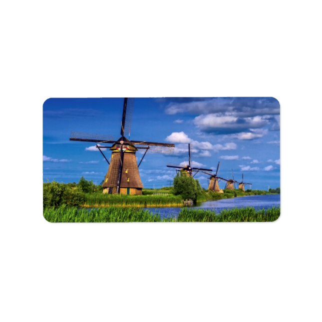 Windmühlen in Kinderdijk, Niederlande Adressaufkleber (Vorne)