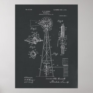 Windmühlen-Patentdruck auf Schultafel Poster