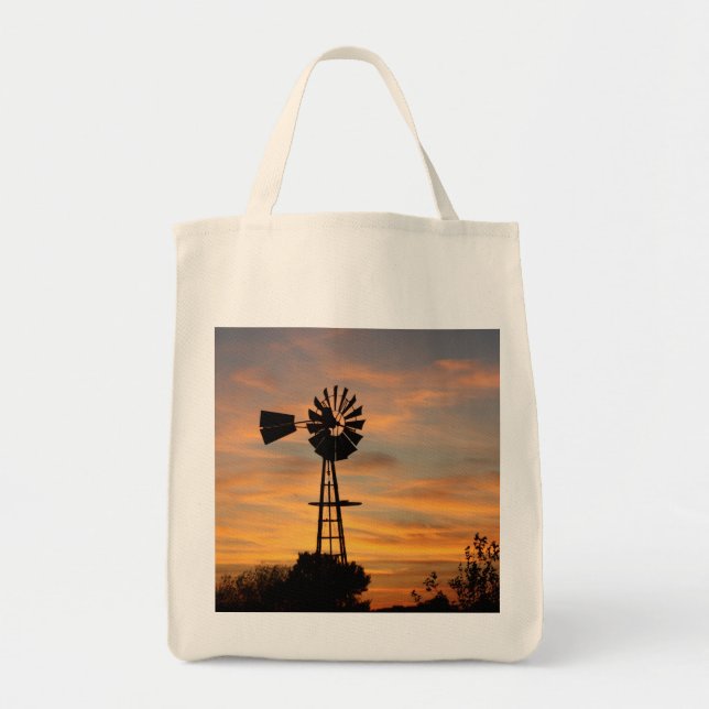 Windmühlen-Silhouette LEBENSMITTELGESCHÄFT-TASCHE Tragetasche (Vorne)