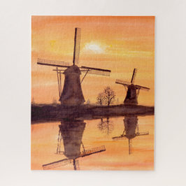 Windmühlen Sonnenuntergang - Aquarelle Puzzle