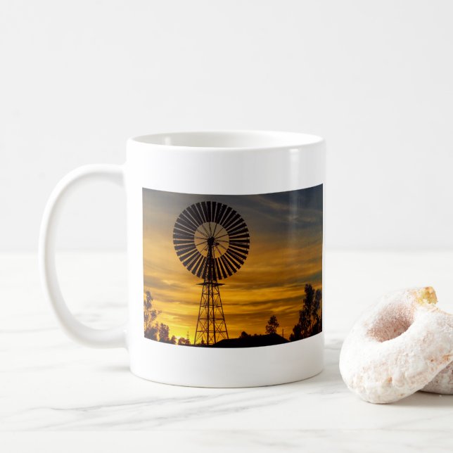 Windmühlen-Sonnenuntergangkaffee-Tasse Tasse (Mit Donut)