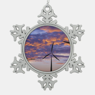 Windmühlen-Turbine am Sonnenuntergang Schneeflocken Zinn-Ornament