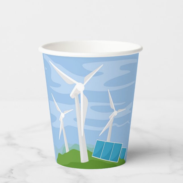 Windmühlen und Solarzellen Pappbecher (Vorderseite)