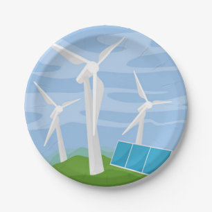 Windmühlen und Solarzellen Pappteller