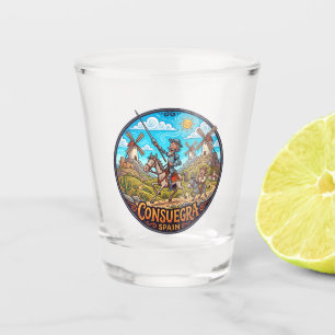 Windmühlen von Consuegra und Don Quijote Spanien Schnapsglas