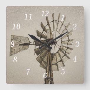 Windmühlenrad-Sepia-Wanduhr Quadratische Wanduhr