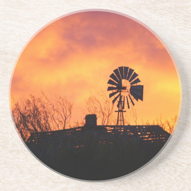 Windmühlensonnenuntergang-Untersetzer Sandstein Untersetzer (Vorne)