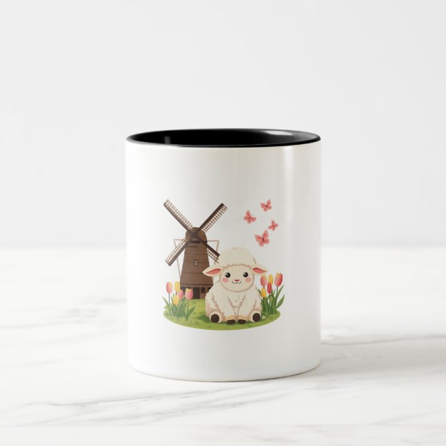 Windmühlenwiese Schafe Zweifarbige Tasse (Mittel)