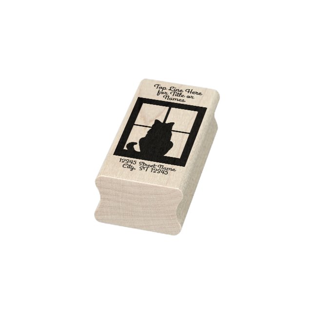 Window Cat Silhouette mit 2 Zeilen Text Gummistempel (Stempel)