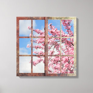 Window Cherry Blossom Tree Leinwanddruck