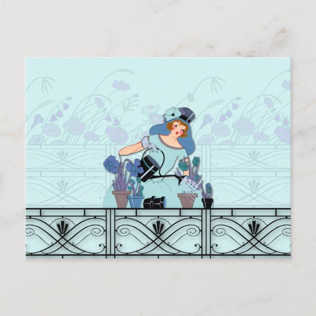 WINDOW GARDEN, ART DECO LADY: FRENCH BLUE POSTKARTE (Vorderseite)